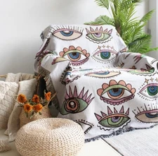 All Eyes On Me Boho Woven Jacquard Throw Blanket Tapestry Bohemian Decor 