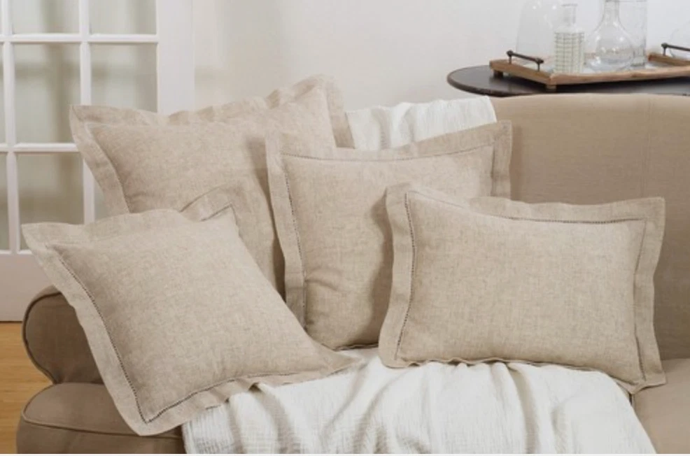 Hemstitched Poly and Linen Blend Throw Pillow Cover Only - Saro Lifestyle