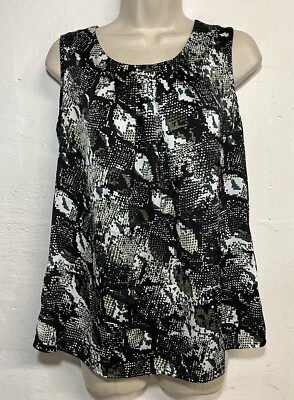 Notations Large Tank Top Olive Green Black Pleated Scoop Neck Cami 