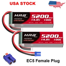 2pcs HRB 14.8V 4S 5200mAh Lipo Battery 100C EC5 for RC Drone Helicopter Truck US