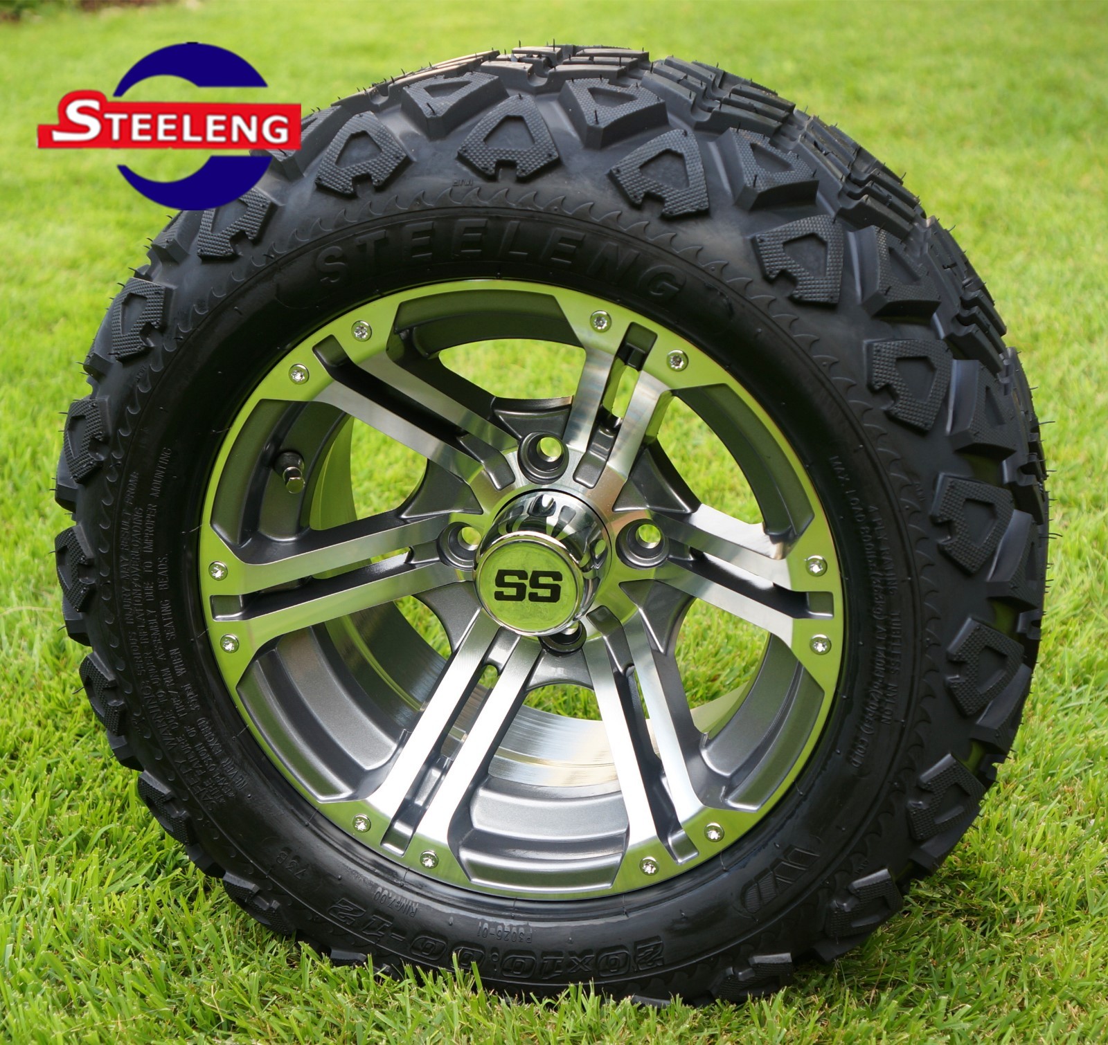 Cart 12" Gunmetal Terminator Aluminum Wheels And 20" At Tires (set Of 4)