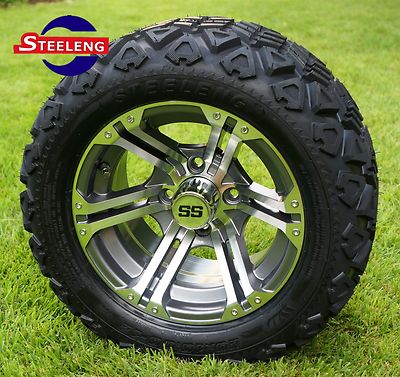 GOLF CART 12'' GUNMETAL TERMINATOR ALUMINUM WHEELS and 20'' AT TIRES (SET OF 4) 