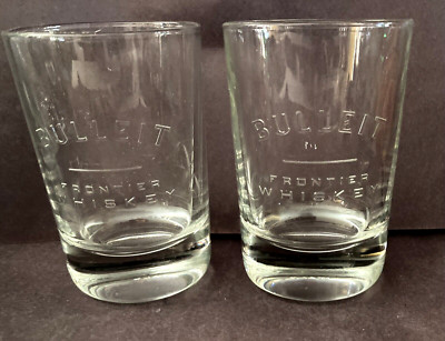 2 BULLEIT Bourbon Oval Heavy Glasses-Frontier Whiskey-2, 4 Fluid Mark Italy Made
