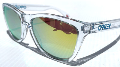 Oakley Frogskins Clear  and Blue w POLARIZED Galaxy Gold Fire Lens Sunglass 9013