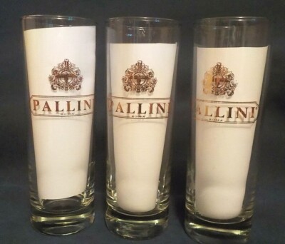 Set 3 PALLINI Roma Liqueur Limoncello Gold Logo 10 oz. Highball Cocktail Glasses
