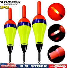  THKFISH 3Pcs Balsa-Fishing-Floaters-Spring-Bobbers-Fishing-Kit Led Lighted US