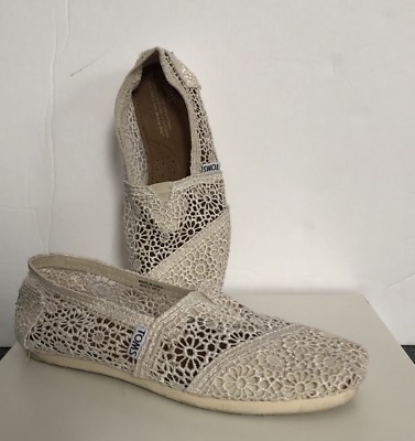 Toms Shoes Womens Slip on Ivory Crochet Earthy Bohemian