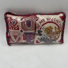 BEAUTIFUL Set Of 2 Vintage Embroidered Pillows Valentines Day Love Heart 1960s