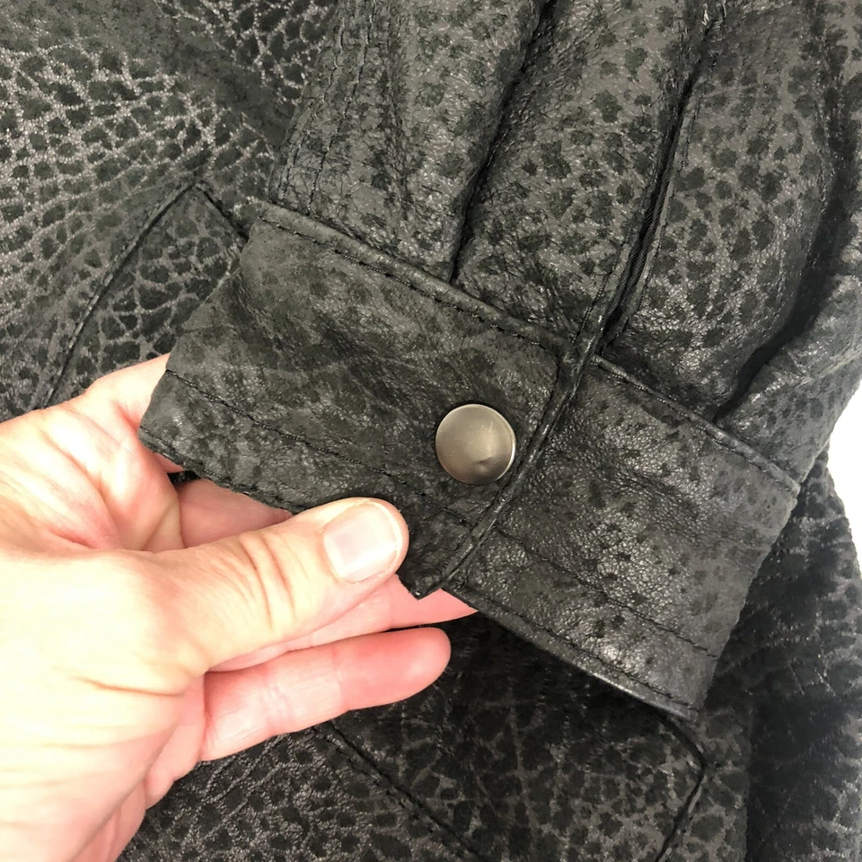 Vtg 80's Ground Zero Black Crackle Suede Leather Rocker Coat Biker Jacket XL - Image 4 of 4