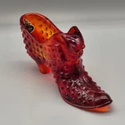 Fenton Amberina Hobnail Cat Head Slipper Shoe Red Orange Art Glass *ONE SM CHIP*
