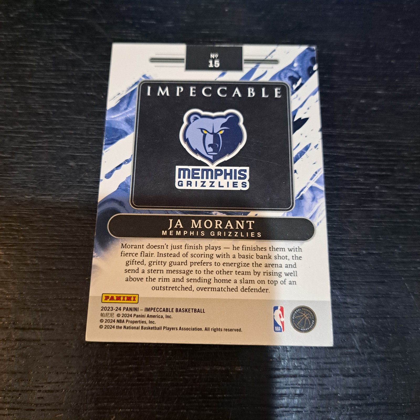 2023/24 Impeccable Ja Morant NBA Logoman .999 Fine Silver Bar #d 12/20 Jersey # view 2
