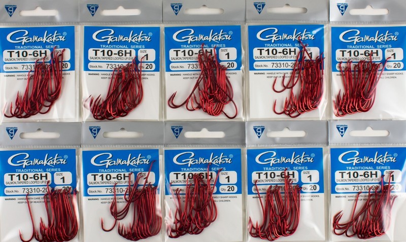 (LOT OF 10) GAMAKATSU T10-6H SALMON TAPERED LOOPED UP-EYE SIZE 1 73310-20 J4288