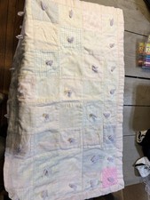 Vintage Handmade Patchwork Quilt Baby Blanket Very Pale Pastel 34 In By 34 In