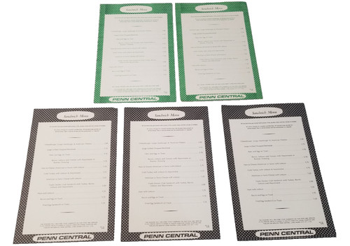 Six 1970 Penn Central Railroad Menus PC-10 Sandwich and Cocktail Drinks 5091