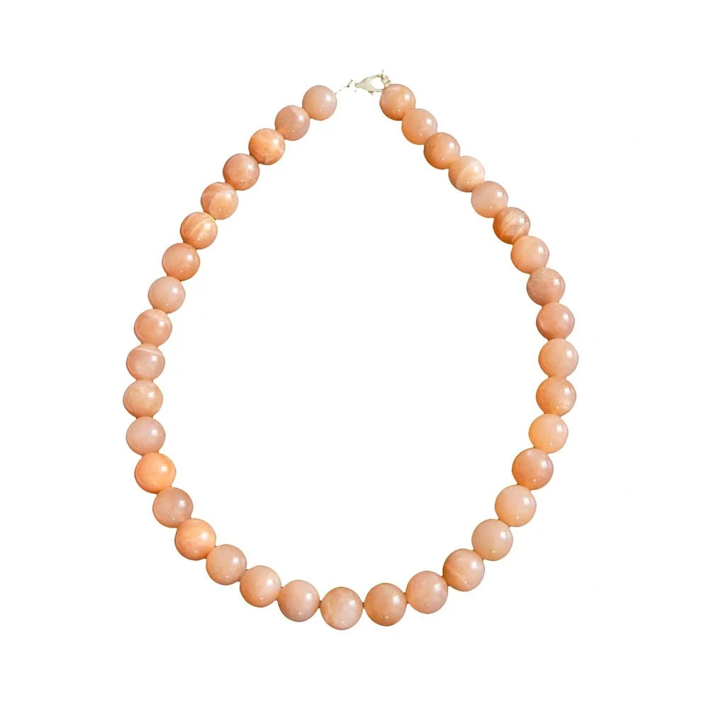 Collier Héliolite en pierres boules 12mm de couleur orange et fermoir argent