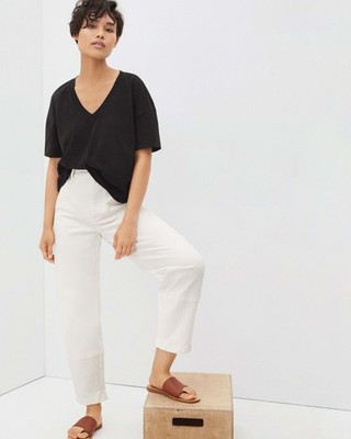 Everlane Womens The Organic Cotton Slouchy V-Neck Oversized Black XS
