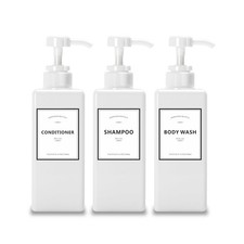 16.9oz Set of 3 White Shower Dispensers with Labels Refillable for Shampoo
