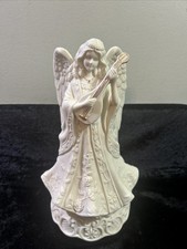 GORGEOUS WHITE W/GOLD 10.5" Angel Music Box Plays "Hark the Herald Angels Sing"