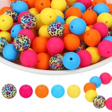 100 Pcs Silicone Beads Bulk, Multicolor 15mm Silicone Round Focal Loose Beads