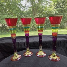 Pier 1 Imports Vintage Hand Painted Art Glass Champagne Flutes Set 4 10.5"