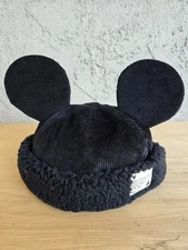 Tokyo Disney Resort Cap Fluffy Polar Fleece Black Hat Mickey Ears US SHIP FAST