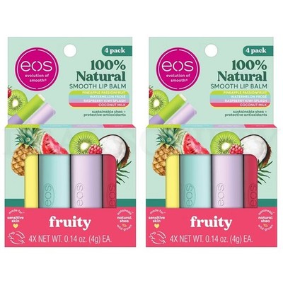eos 100% Natural Shea Lip Balm Variety Pack Fruity 0.56oz 4 Count Lot of 2