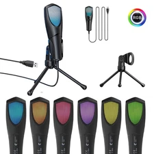 RGB USB Condenser Recording Microphone Mic With Stand for PS4 PS5 PC Laptop Game