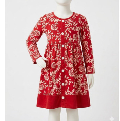 Millie Loves Lily Girls Red/White Floral Knit Fit & Flare Dress 8 Button Front