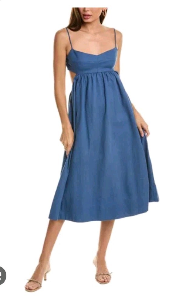 Anthropologie o.p.t Havana Dress Midi Blue Linen Cutout Summer Bohemian Beachy L