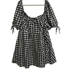 ASOS DESIGN Curve Gingham Smock Dress Black White Tie Front Plus Sz 26 Milkmaid