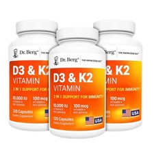 Dr. Berg  s 3 Pack Nutritionals 100mg Vitamin D3  K2 Supplement - 120 Capsules