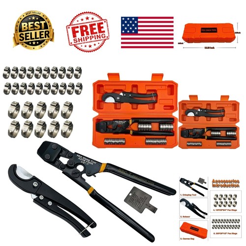 PEX Crimping Tool Stainless Steel Clamp Cinch 3/8 to 1 Inch with Pipe Cutter