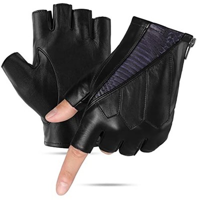 FIORETTO Mens Fingerless Leather Driving Gloves   Genuine Sheepskin Half F