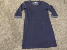 J. Jill Sweater Dress Womens Medium Blue Button Shoulder 3/4 Sleeve Pockets