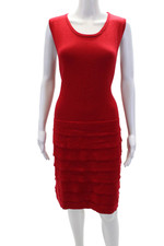 Calvin Klein Womens Sleeveless Crew Neck Layered Accent Dress Red Size L