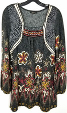 Radzoli Women Floral Long Sleeve Grey Mini Dress Sz M Boho Artsy Multicolor