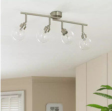 Habitat Tay 4 Light Spotlight Bar Ceiling Fitting Chrome Steel Glass Globe 65cm