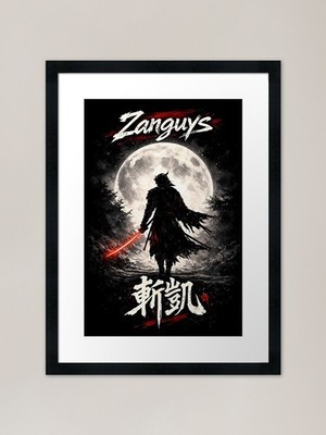Mond Ronin Samurai mit Katana ein gerahmtes Wandbild Poster Leinwanddruck Bild
