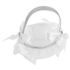  Weißer Hochzeits-Blumenmädchen-Korb mit Satinschleife, Aufbewahrungskorb,