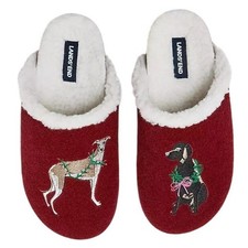 Lands End Womens 7 Burgundy Multi Dogs Sherpa Lined Felt Clog House Slippers