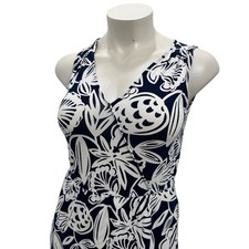 Talbots Floral Maxi Dress Navy/White Coastal Beach Summer Vacation Size Large