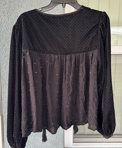 Zara Velvet Sequins Boho Tassel Tie Top Size XL - Picture 2 of 5