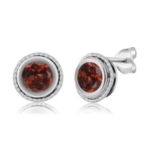 2.00 Ct Round Garnet 925 Silver bezel Stud Earrings 6mm