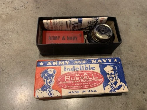 Vtg WW2 Army Navy Indelible Ink For Stamping Clothes AA Russell USA Military