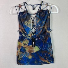 Fashion Nova Luella Gemstone Mesh Mini Dress Women's Size S Blue Strappy NWT