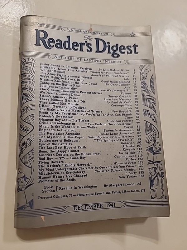 Reader's Digest December 1941 WALT DISNEY,NORMAN ROCKWELL ORSON WELLS MANY MORE+