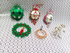 3 Vintage CHRISTMAS PUSH PIN BEAD SEQUIN CHRISTMAS TREE ORNAMENTS Plus 3 Misc
