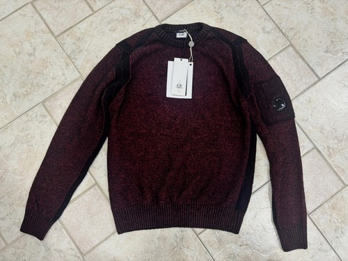 C.P. Company Fleece Knit Sweater Red Black Melange Size Small 46 NWT