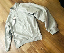 Alo Men  s S Gray Cotton Mock Neck 1/4 Zip Pullover Sweatshirt Logo