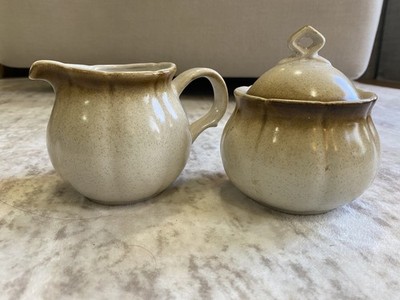 Vintage Provincial Stoneware Creamer & Sugar Set - Japan - Brown & Beige